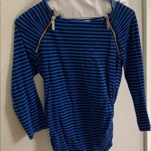 Black and blue striped zip top